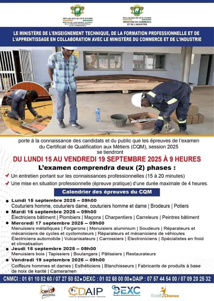 Les épreuves du Certificat de Qualification aux Métiers (CQM)